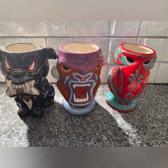 NEW Tiki Mugs Set of 3-16oz Ceramic Cocktail Glasses - Picture 8 of 8